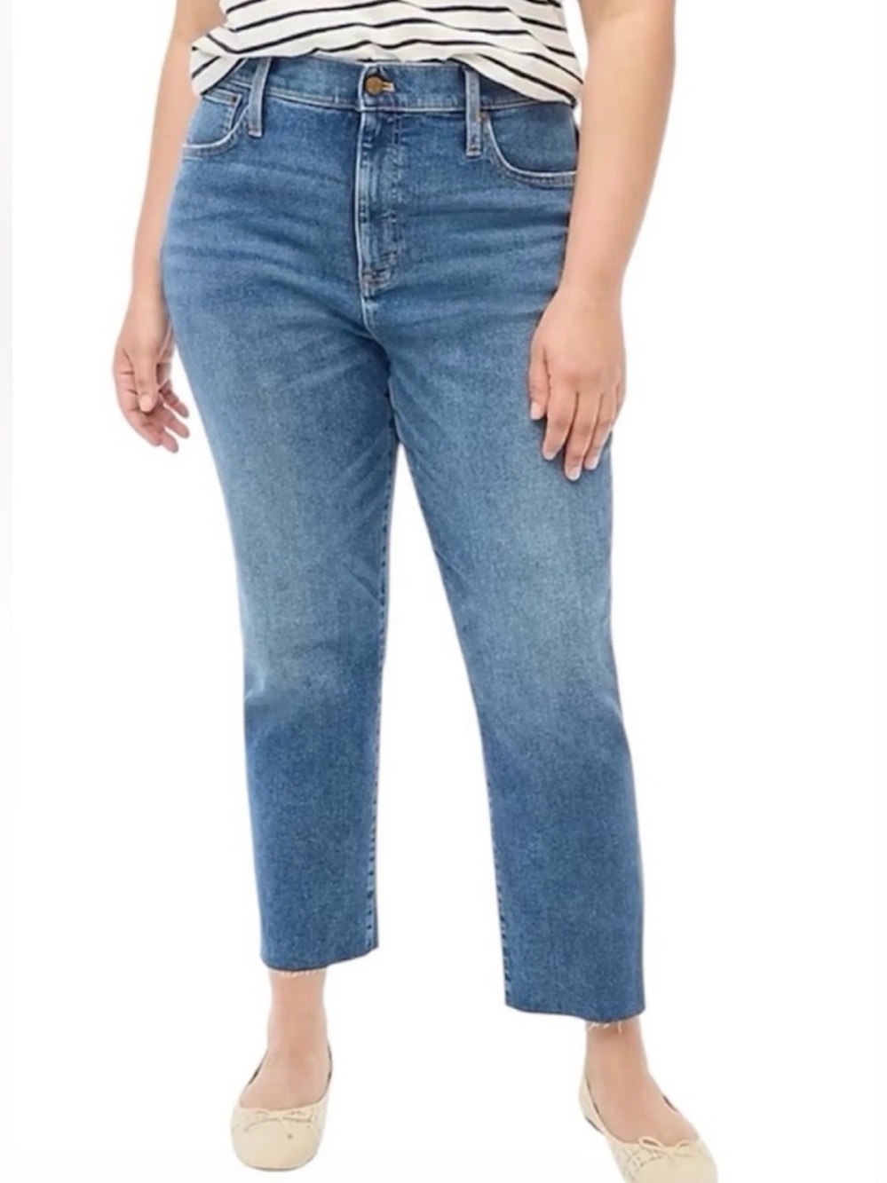 J. Crew Factory Essential Straight Raw Hem Medium Wash Jeans